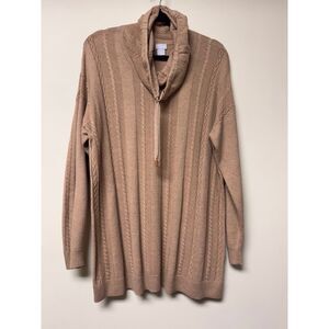 CHICO'S Zenergy Funnel Neck Cable Knit Cashmere/Cotton Blend Sweater, Sz L